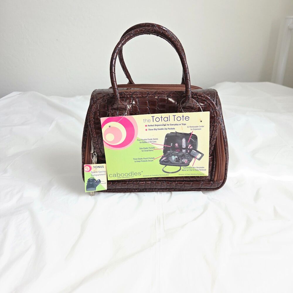 Vintage Caboodles "The Total Tote" Makeup Bag Brown Faux Croc NWT Deadstock 90s